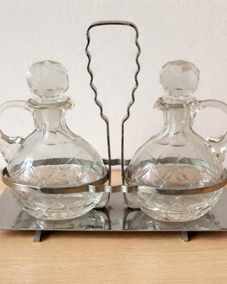 Set olio e aceto vintage vetro con base inox