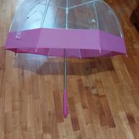 Ombrello stile Fulton trasparente con fascia rosa