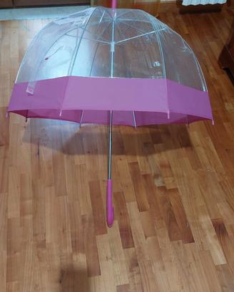 Ombrello stile Fulton trasparente con fascia rosa