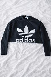Adidas Originals felpa crop nera Trefoil donna L