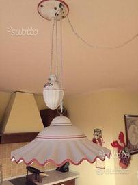 Lampadario ceramica vintage con carrucola