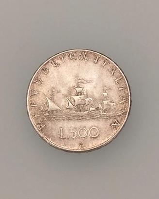 Moneta 500 lire argento "Le caravelle" anno 1966