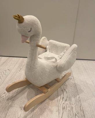 Cavallino a dondolo cigno con corona