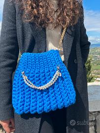 Borsa donna a uncinetto, color azzurro cielo