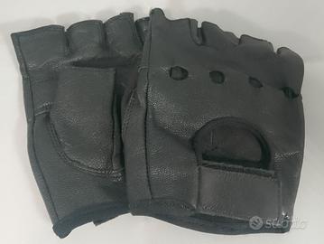 Guanti Senza Dita in Pelle Nera da Moto / Guida