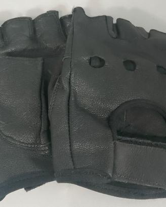 Guanti Senza Dita in Pelle Nera da Moto / Guida