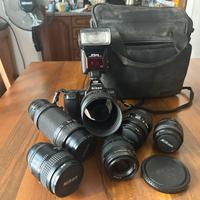 Fotocamera Nikon AF f-801s + set obiettivi e flash