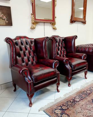 Coppia di poltrone chesterfield Queen Anne nuova 
