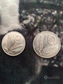 2 monete da 10 Lire con la spiga del 1974