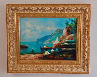 Quadro con Sorrento dipinto a mano a olio firmato.