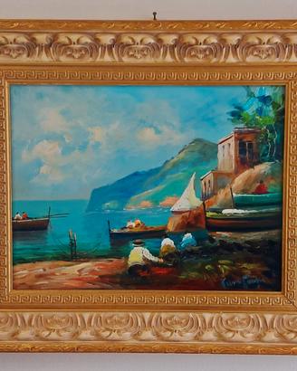 Quadro con Sorrento dipinto a mano a olio firmato.