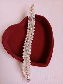 Bracciale Bianco e Argento a spina di pesce 