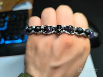 Bracciale Teschio Zirconi e Ametista Agata Nera
