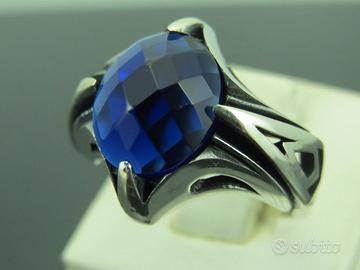 Anello in Arg. 925, pietra color Zaffiro mis. 19