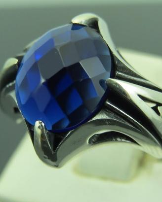 Anello in Arg. 925, pietra color Zaffiro mis. 19