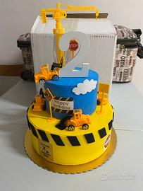 Torta compleanno bimbo cantiere e mezzi pesanti