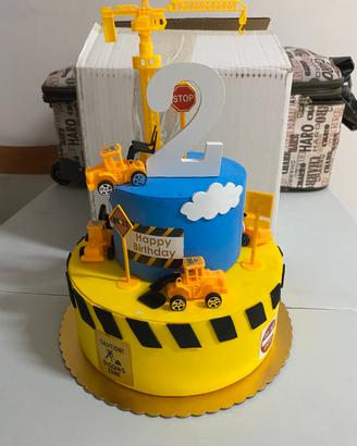 Torta compleanno bimbo cantiere e mezzi pesanti
