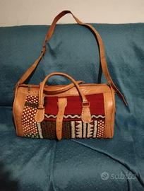 Borsone pelle e tessuto etnico