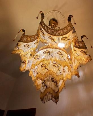 Lampadario vetro Murano a  pagoda con perline