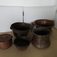 5 pentole e caliere in rame fine 800 primi 900
