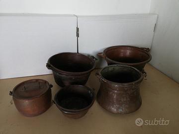 5 pentole e caliere in rame fine 800 primi 900