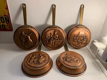 Set 5 padelline decorative da parete in rame