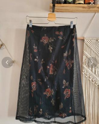 Gonna tg.40 / S  a fiori con tulle nero