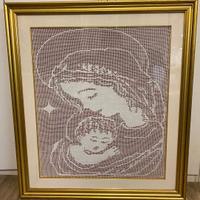 quadro madonna con bambino, filet uncinetto a mano