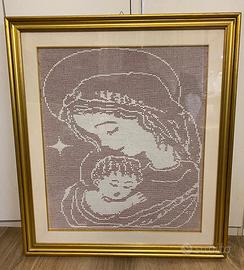 quadro madonna con bambino, filet uncinetto a mano