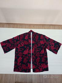 Camicia kimono cardigan rosso nero taglia L uomo 