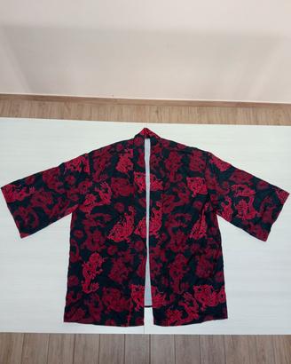Camicia kimono cardigan rosso nero taglia L uomo 