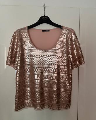 Top Liu Jo paillettes oro rosa