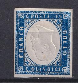 1863 15 cent. azzurro Effigie Capovolta Cat.11l
