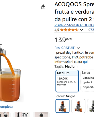 Estrattore Frutta Verdura a freddo NUOVO