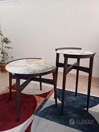 Coppia tavolini in legno di rovere e grés