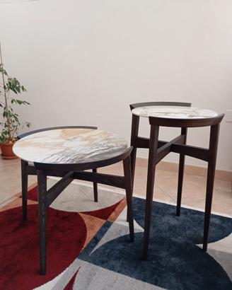 Coppia tavolini in legno di rovere e grés