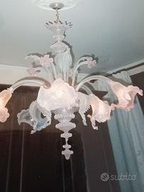 lampadario murano rosa opalino 