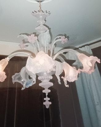 lampadario murano rosa opalino 