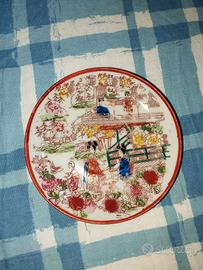Piatto ornamentale vintage giapponese dipinto a 
