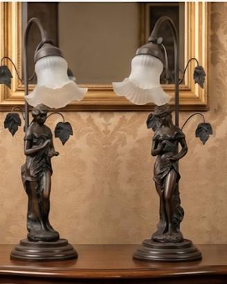 Coppia lampade in bronzo stile Liberty