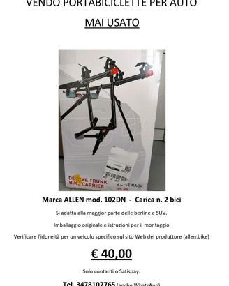 Porta biciclette per auto ALLEN per 2 bici