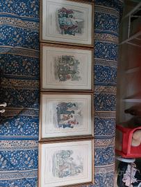 Quattro stampe francesi con cornice dorata 