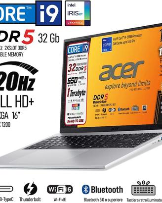 Notebook Acer Intel i9 Ram 32Gb 1Tb display 120Hz