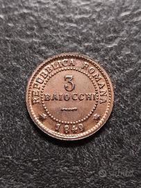 Finta moneta 3 Baiocchi 1849 Repubblica Romana