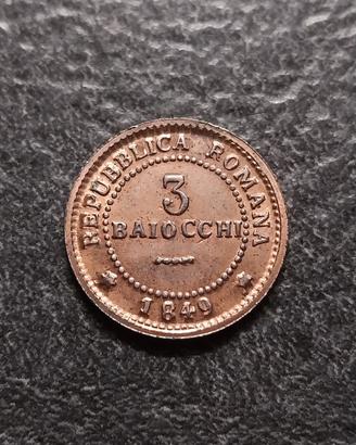 Finta moneta 3 Baiocchi 1849 Repubblica Romana