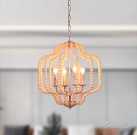 Lampadario a perline in legno come nuovo