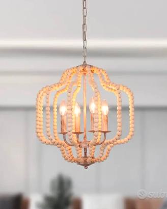 Lampadario a perline in legno come nuovo