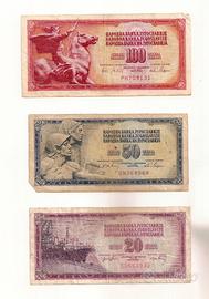 Set di 3 banconote dinari jugoslavi