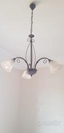 lampadario e 2 abat jour in ferro battuto