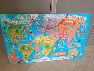 JANOD- Puzzle Magnetico Carta del Mondo in Legno